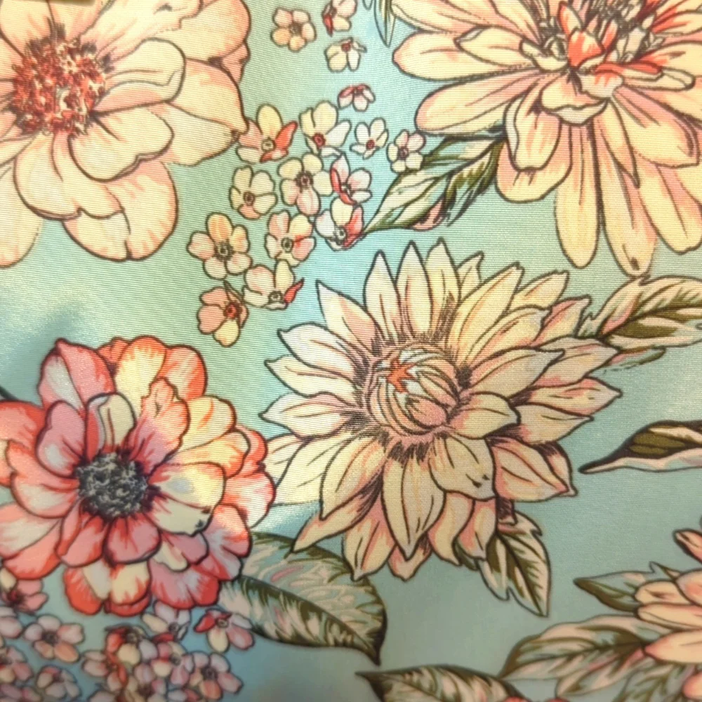 Chrysanthemum Floral Teal and Pink‎ Women's Backpack Purse Satin Feminine Girly